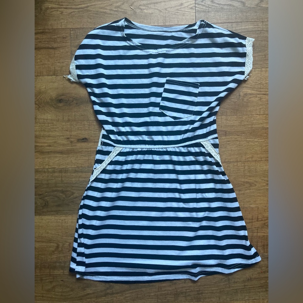 2000’s y2K Vintage Striped Black White Lace Trim Emo Goth Mini Dress - Picture 4 of 7
